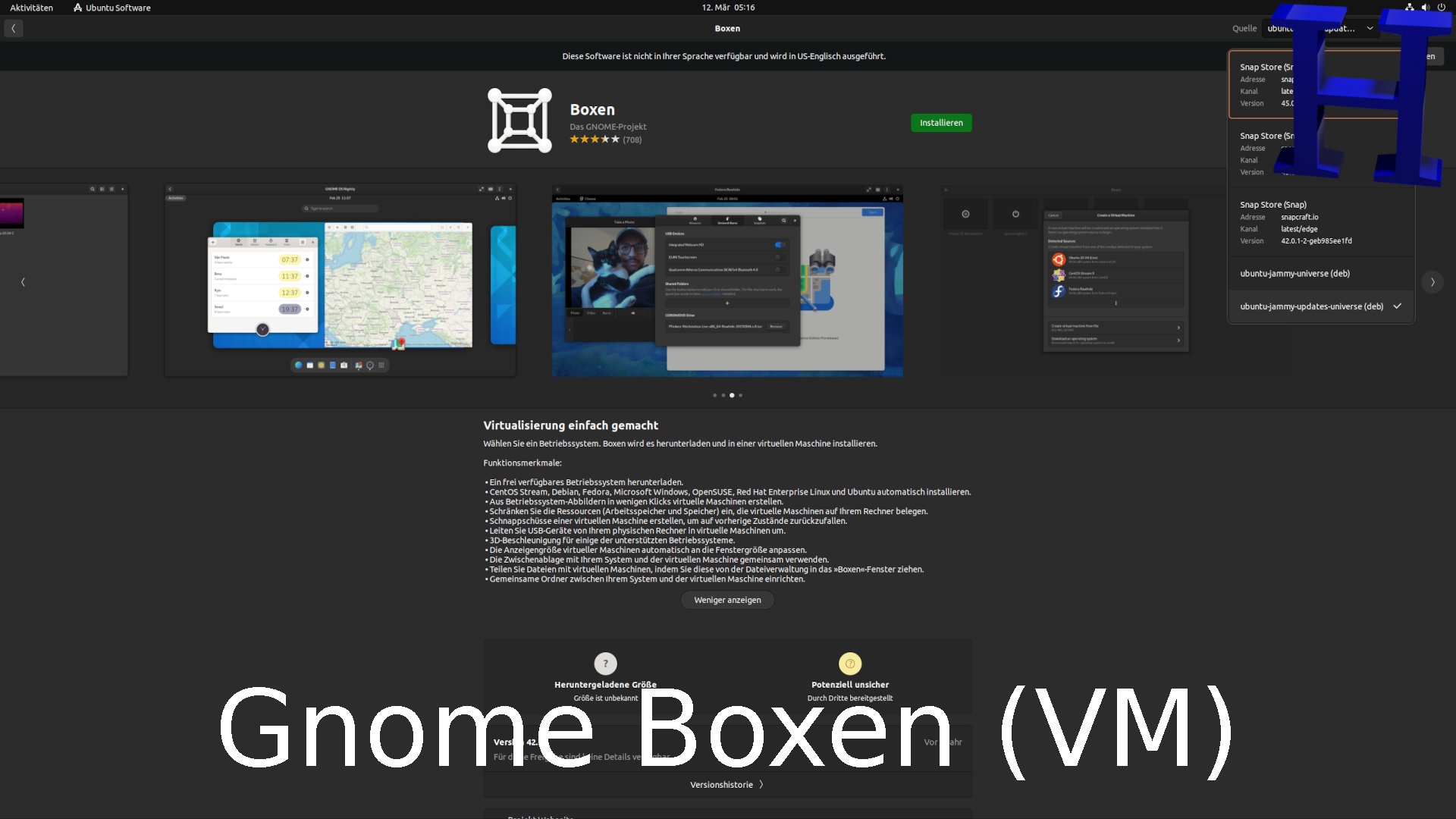 Gnome Boxen virtuelle Maschine